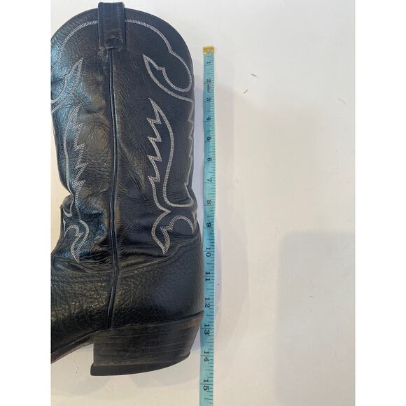 Tony Lama Black w/ White Stitched Cowboy Boots EUC Sz 9 Men’s Leather - Picture 13 of 13